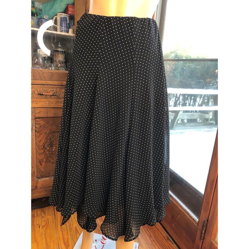 CHAPS Black With White Polka Dots Flowy  Skirt Womens Size 8